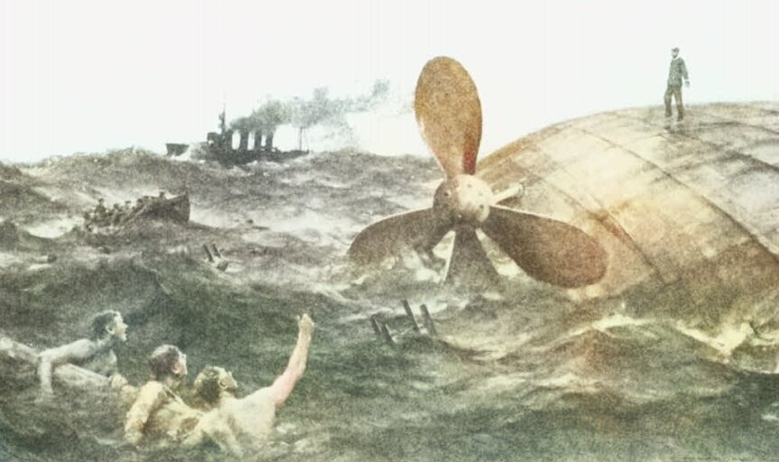 Художественная реконструкция гибели крейсера «Cressy»