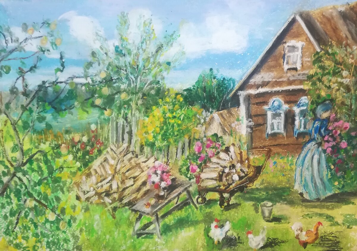 Картина деревенский двор для дошкольников