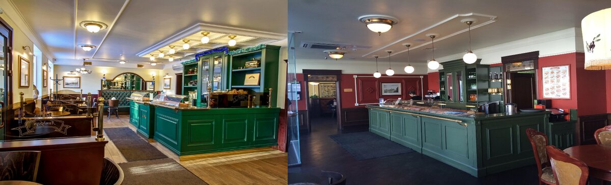 Угадайте, какое кафе на какой половинке слайда? Фото из открытых источников. Коллаж - автора статьи