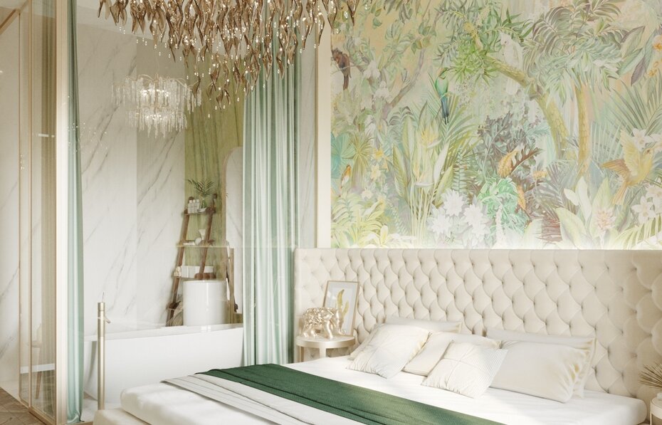 Спальня совмещенная с ванной комнатой