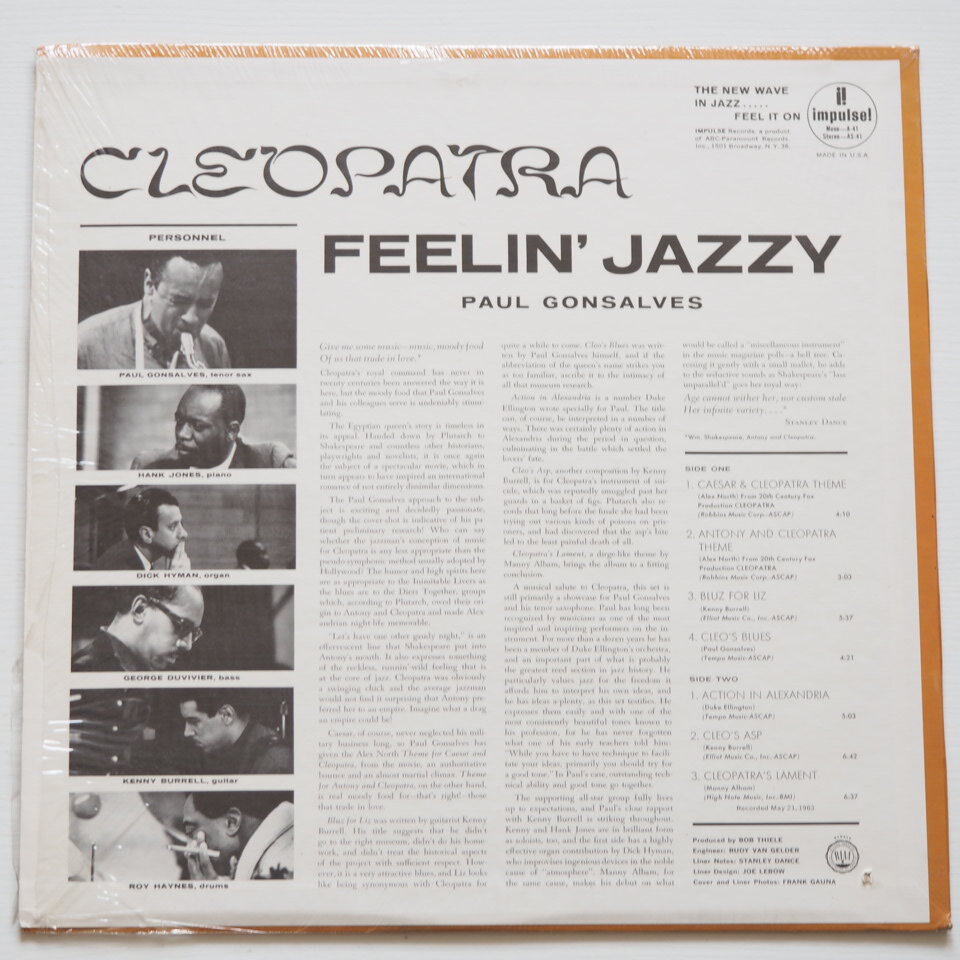 Paul Gonsalves - Cleopatra Feelin' Jazzy (Impulse! A-41) Задняя  сторона конверта