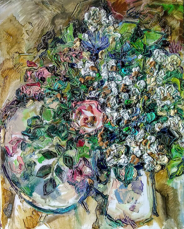 Букет и зеркало, 40х50 см, холст, масло 