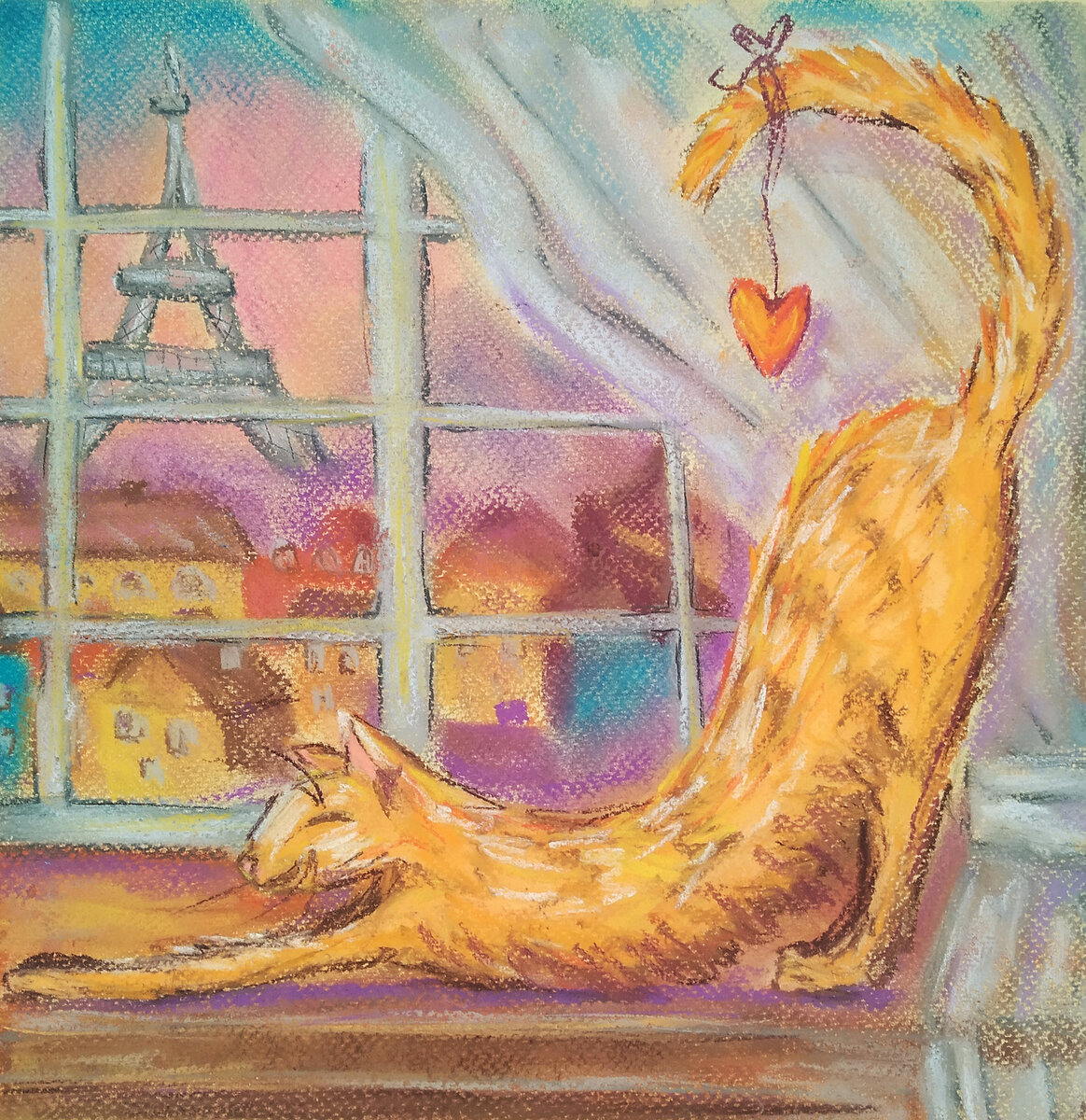 Картина "Кошка на окошке" написана мной, художником Антониной Яхиной, сухой пастелью в иллюстративной технике. Вариант 2