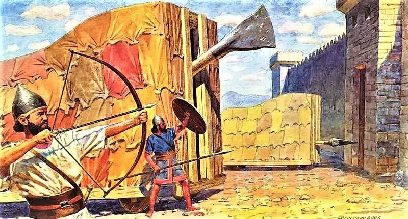 Ассирийская армия во время осады действовала с методичностью хорошего механизма. Город полностью блокировался, чтобы исключить помощь извне и вылазки изнутри. Вокруг города возводился земляной вал, иногда усиленный частоколом. Внутри заблокированного города зачастую начинались голод и болезни.