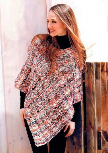 Меланжевое пончо с "косами"