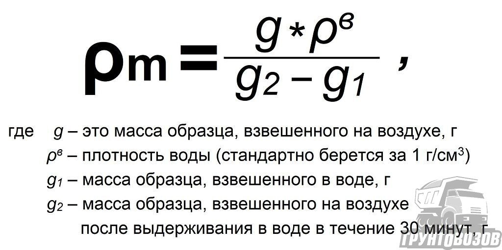 Формула для вычисления средней плотности исследуемых уплотненных образцов асфальта