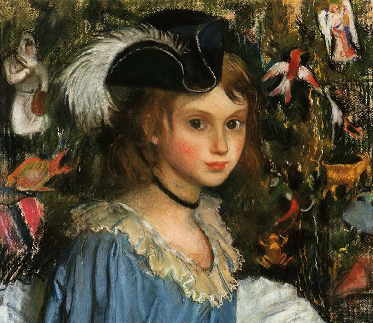 Зинаида Серебрякова «Катя в голубом у ёлки», фрагмент