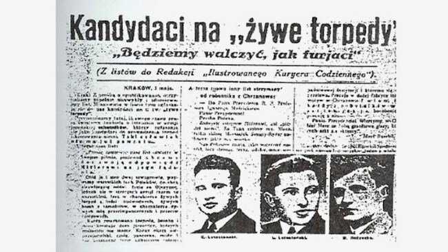 Статья в польской газете от мая 1939го года о добровольцах смертниках, готовых стать живыми торпедами в войне с Германией. 