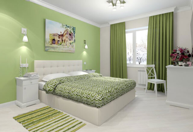 Интерьер спальни в зеленых тонах (Фото)