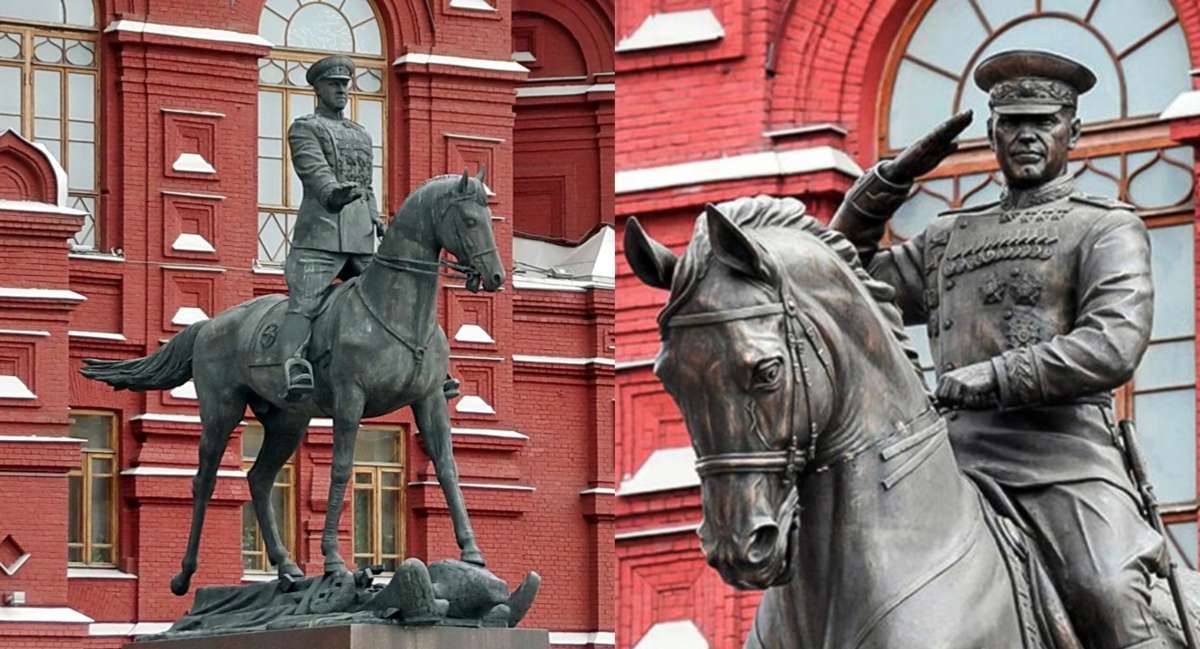 Две женщины памятник жукову. Памятник Жукову в Москве на красной площади. Памятник Жукову в Москве на Манежной площади. Памятник Жукову Клыков.