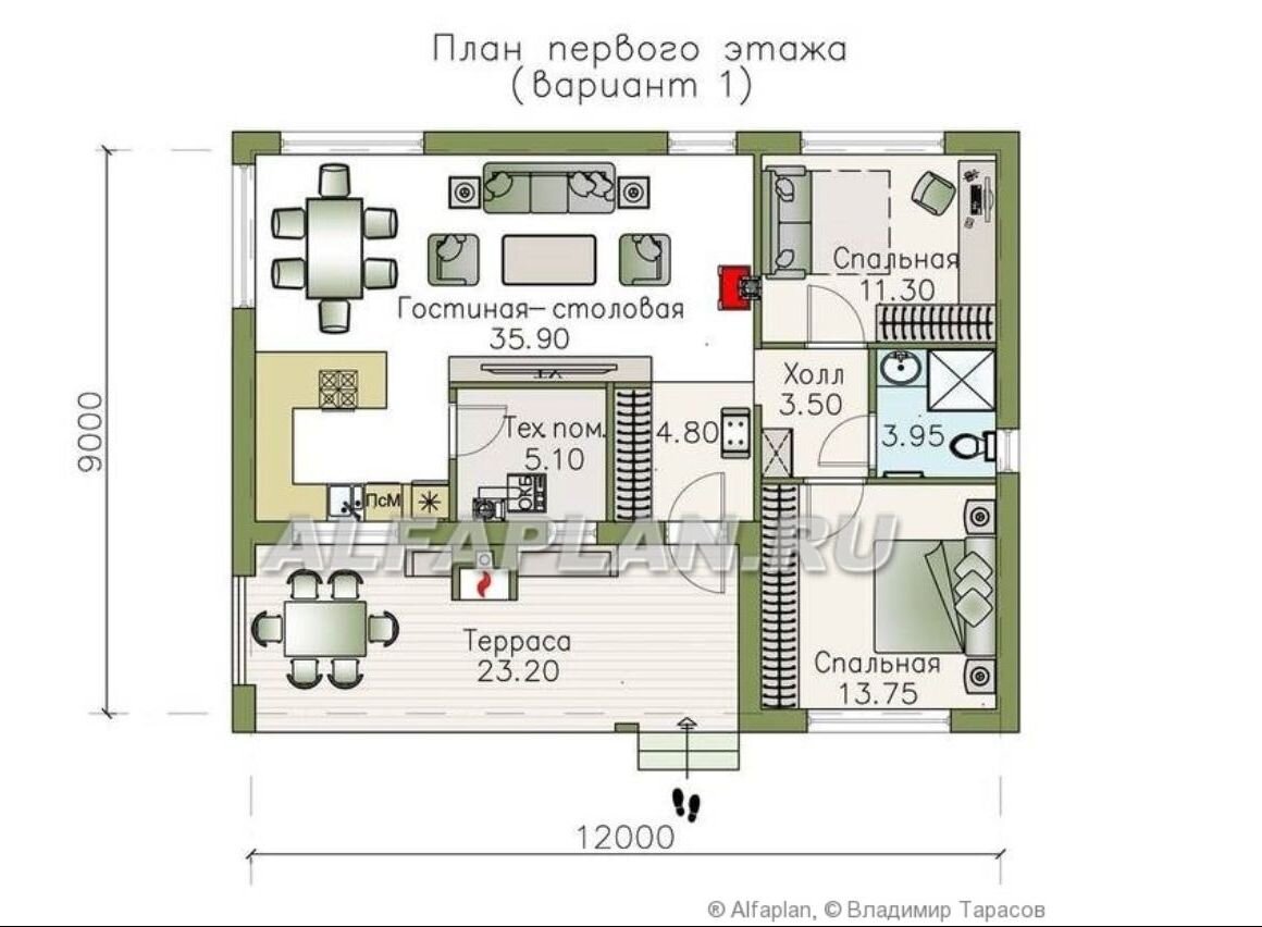 Проект одноэтажного дома 1011B «Бета», 2 спальни, 85м2 | Популярные проекты  домов Альфаплан | Дзен