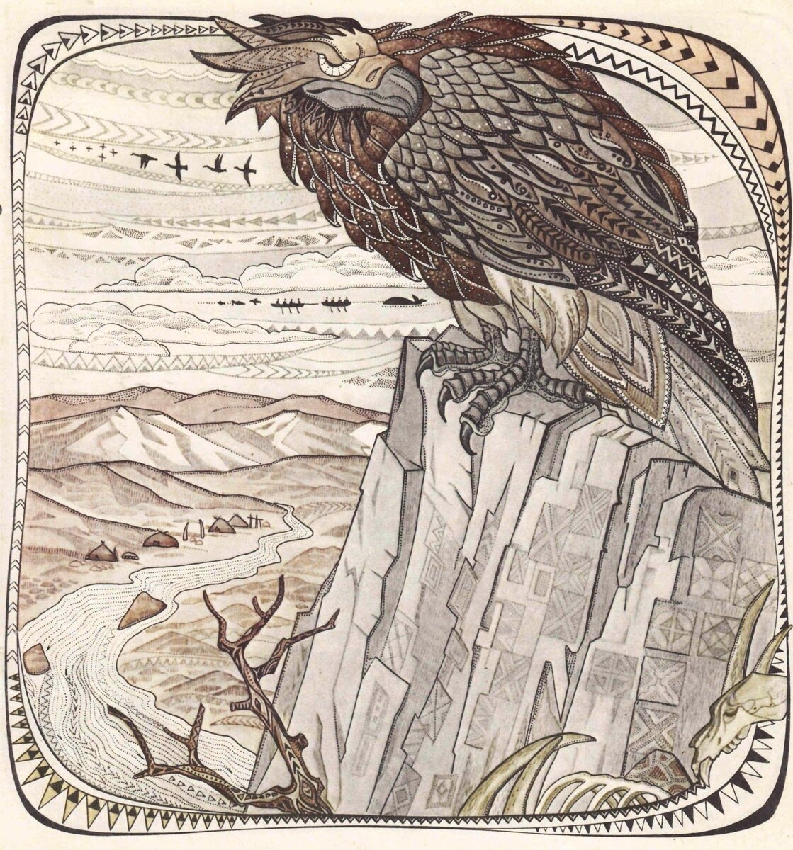 Картинка из чукотских сказок, но чукчи как и якуты были ближайшими соседями юкагиров. Птицу Панхудэнг я представляла себе в детстве именно так. Яндекс.Картинки