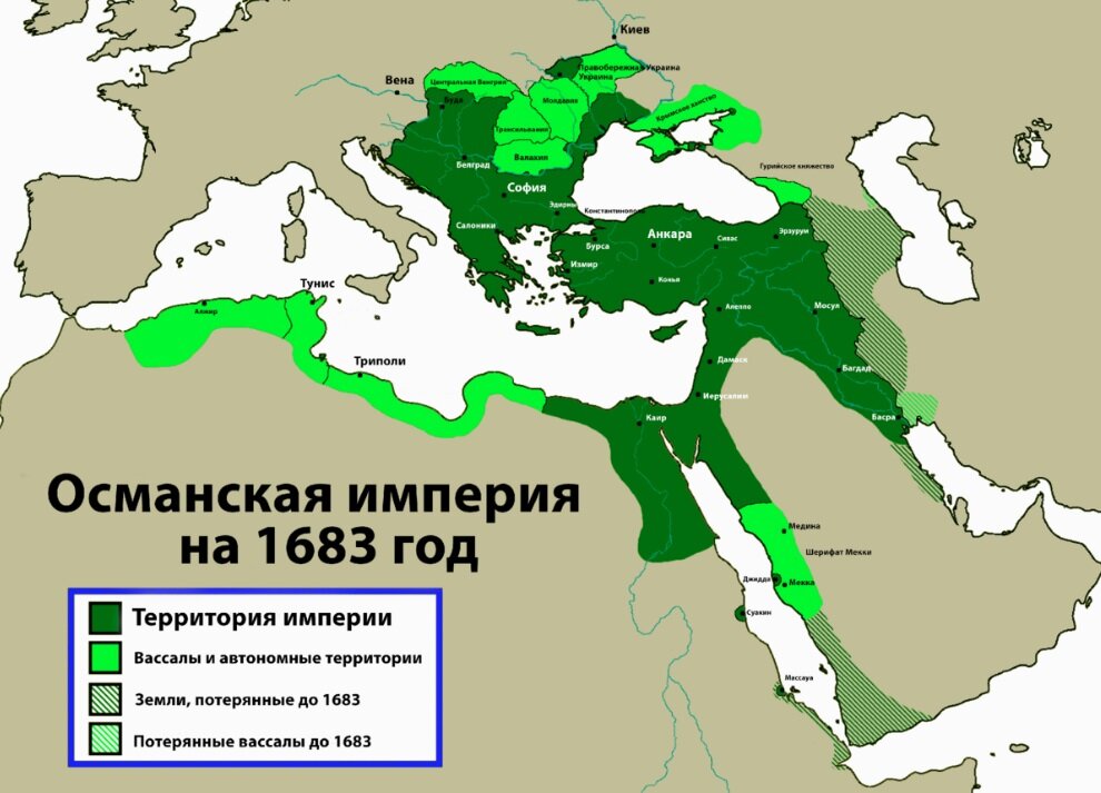 Карта Османской империи в XVII веке.