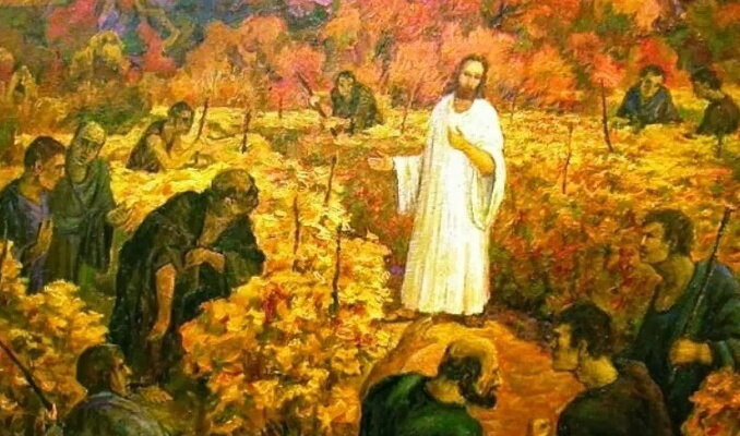 Иллюстрация евангельской притчи о виноградарях, которых хозяин нанял в виноградник свой