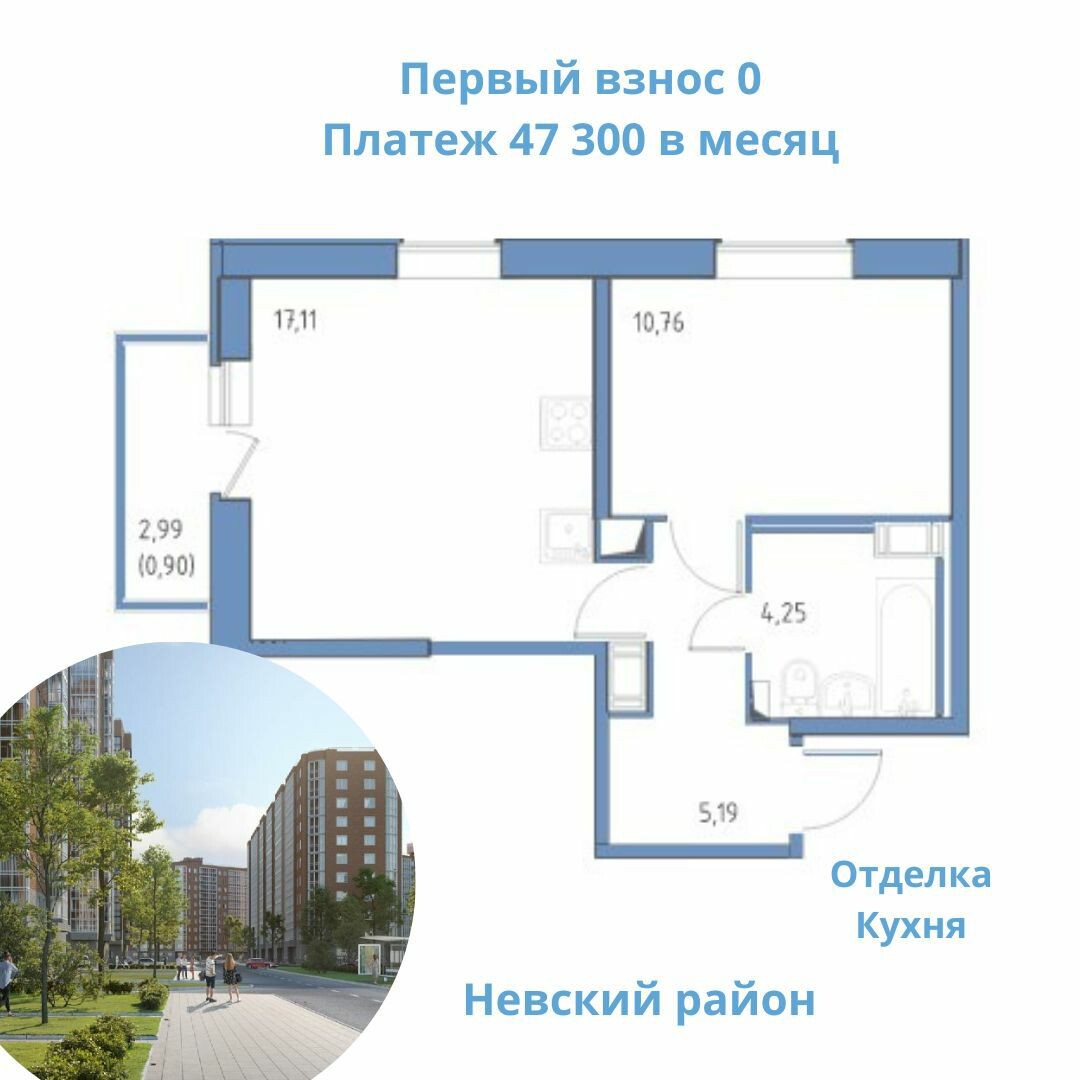 1ккв в Невском районе с отделкой и кухонной мебелью