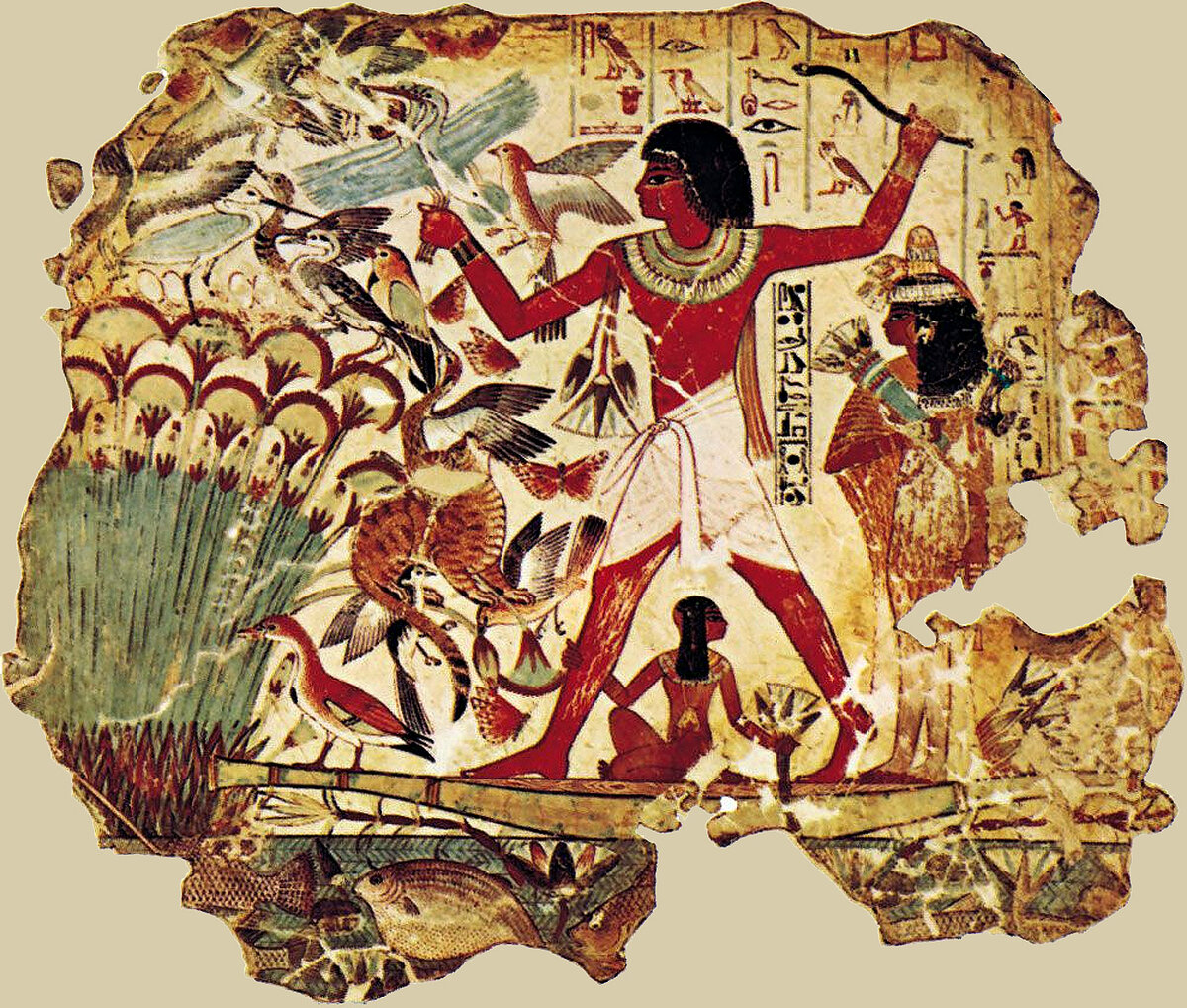 Нильская охота. XIV в. до н. э. Роспись из гробницы Небамона. Древний Египет.
