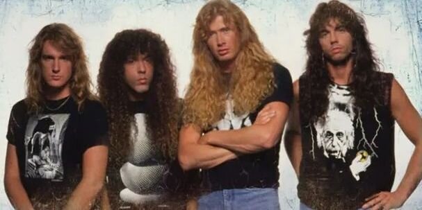 Участники "Megadeth" на момент записи альбома "Countdown to Extinction" (слева направо) - басист Дэйв Эллефсон, гитарист Марти Фридман, фронтмен Дэйв Мастейн и барабанщик Ник Менза