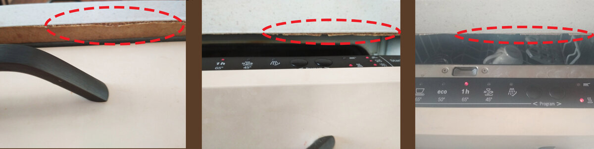 Результат многократной конденсации водяного пара от посудомоечной машины на нижней части столешницы. Почти незаметно, но неприятно.