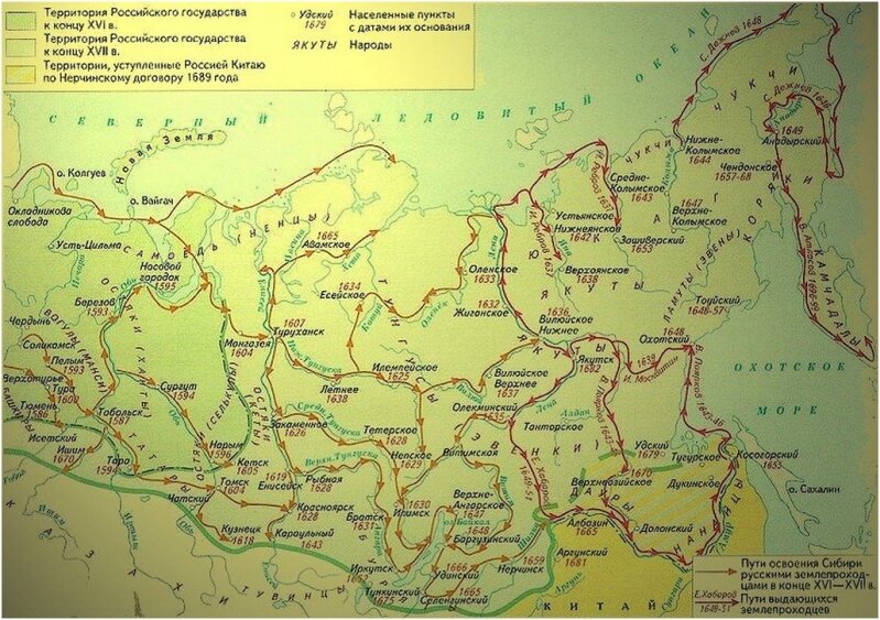 карта походов сибирских казаков