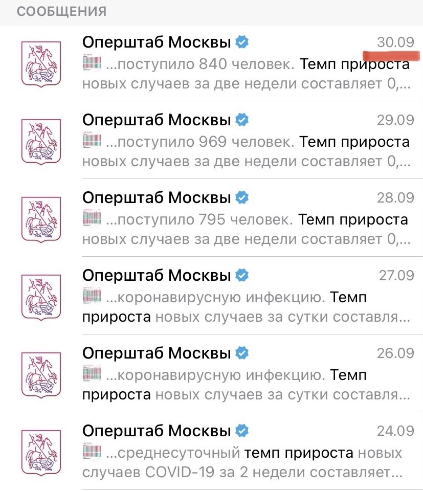 Публикации в официальном Телеграм-канале Оперштаба Москвы
