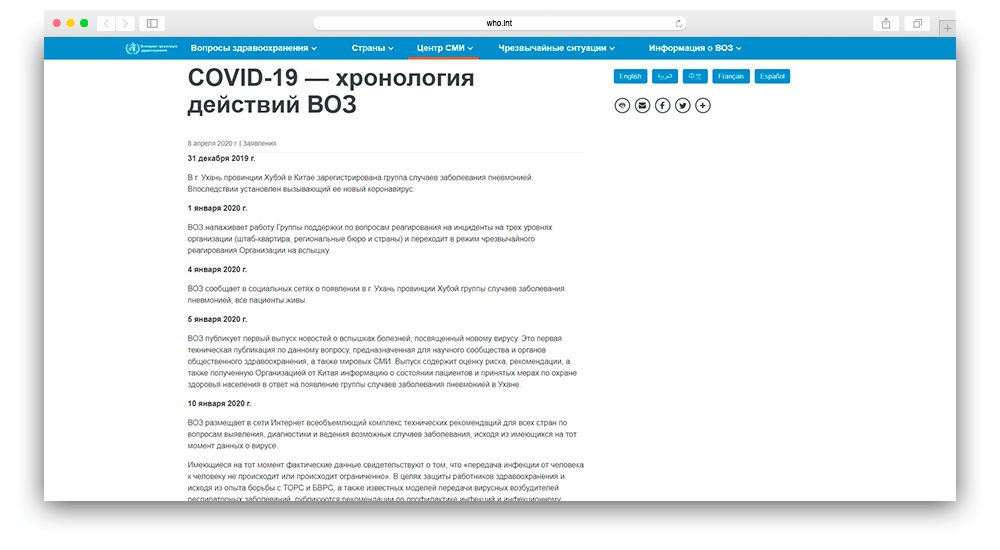 Актуальная информация по хронологии событий в Китае в связи с коронавирусом