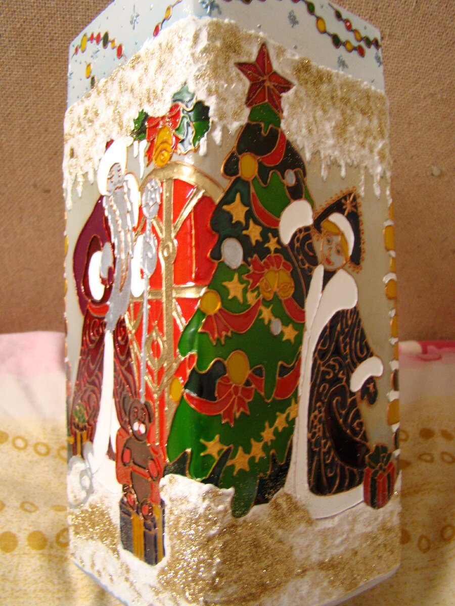 Роспись новогоднего светильника витражными красками