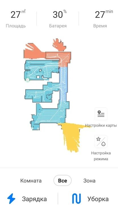 Жёлтым цветом, это как раз лидар пылесоса нашел зеркало. В общем это схема как пылесос прошёл работу по квартире. Красным, это Лидар смог просканировать что находилось за закрытой дверью.