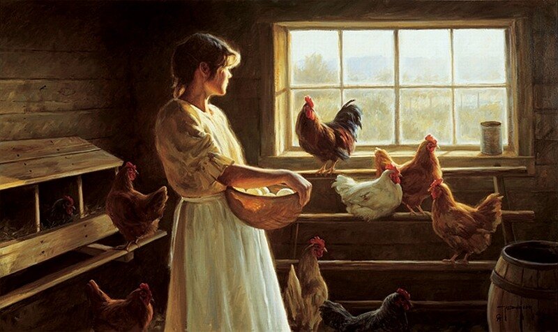 женщина и куры.