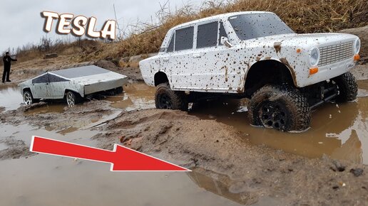 Вытаскиваем Tesla Cybertruck из грязи! ... Копейка 4x4