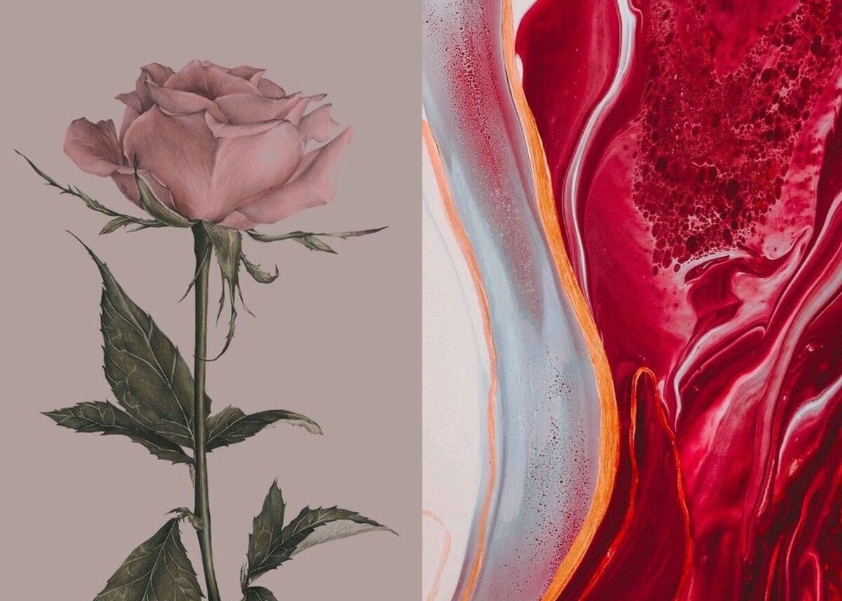 Аромат эфирного масла розы сочетается с красным цветом.