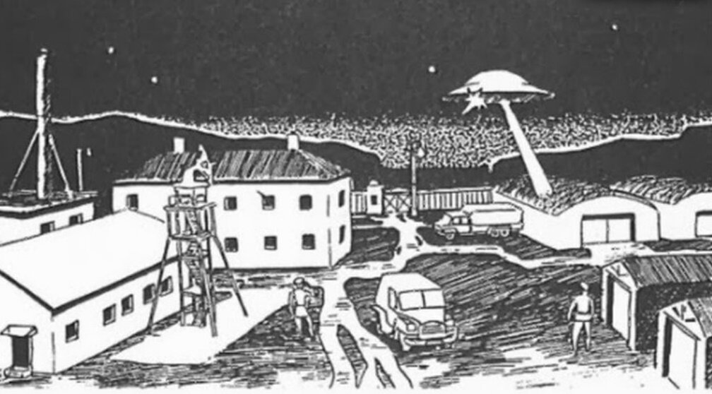 НЛО часто посещали секретные объекты. Зарисовка очевидца событий. (Фото: felfedes.hu).