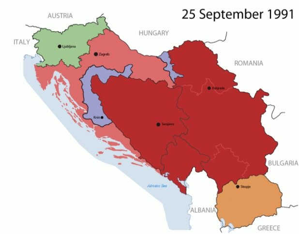 На момент 1991 года, Хорватия, Македония и Словения в одностороннем порядке вышли из состава Югославии.