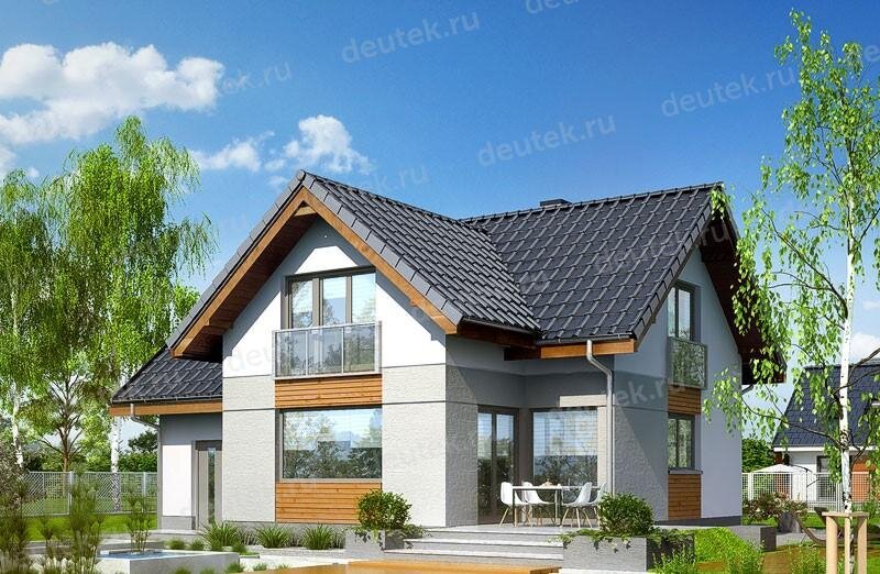 Проект двухэтажного дома 160 м2 с гаражом, кабинетом и террасой - DTS100055