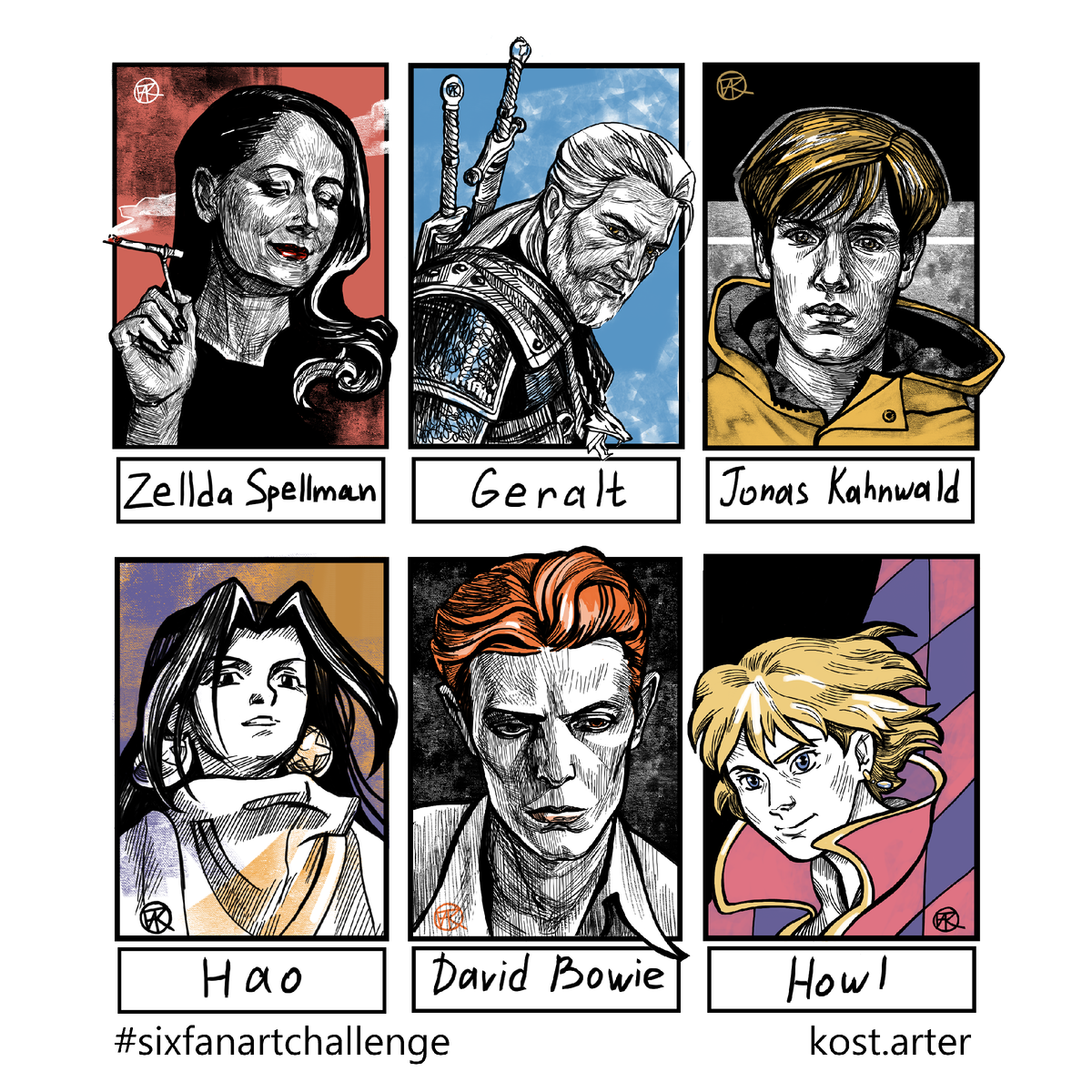 Разные герои на sixfanartchallenge