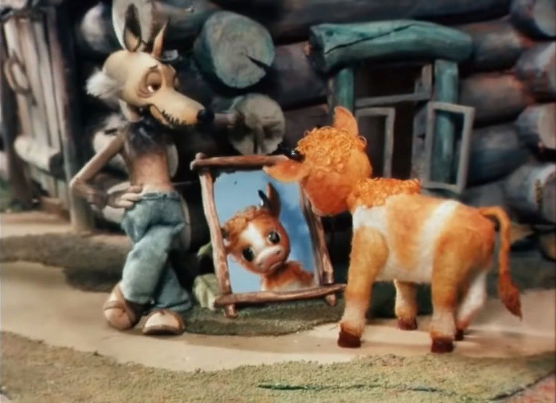 Кадр из мультфильма "Волк и теленок"