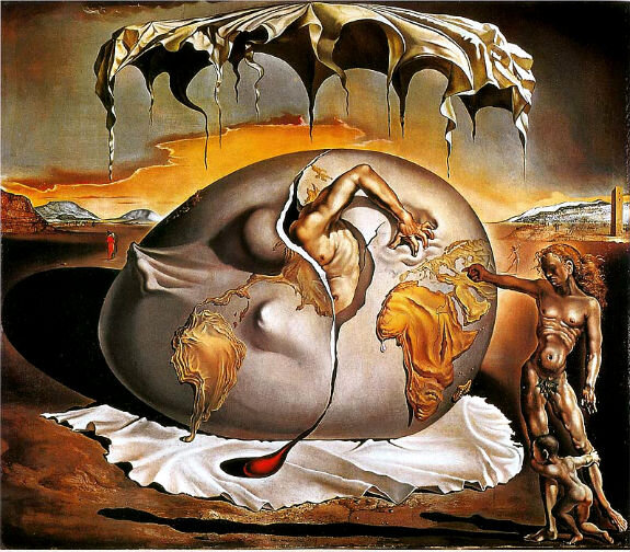 The great masturbator in surrealist landscape with DNA