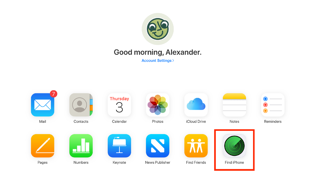 Справа внизу: функция «Найти iPhone» на сайте iCloud.com 