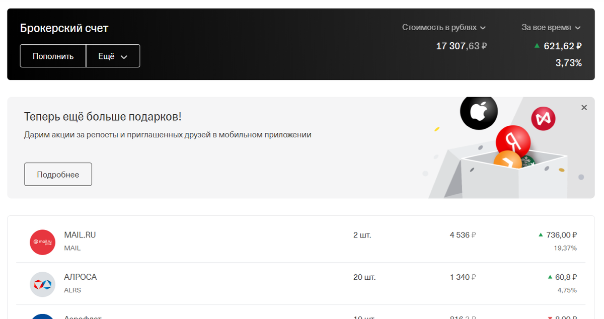 Мой портфель спустя 2 месяца