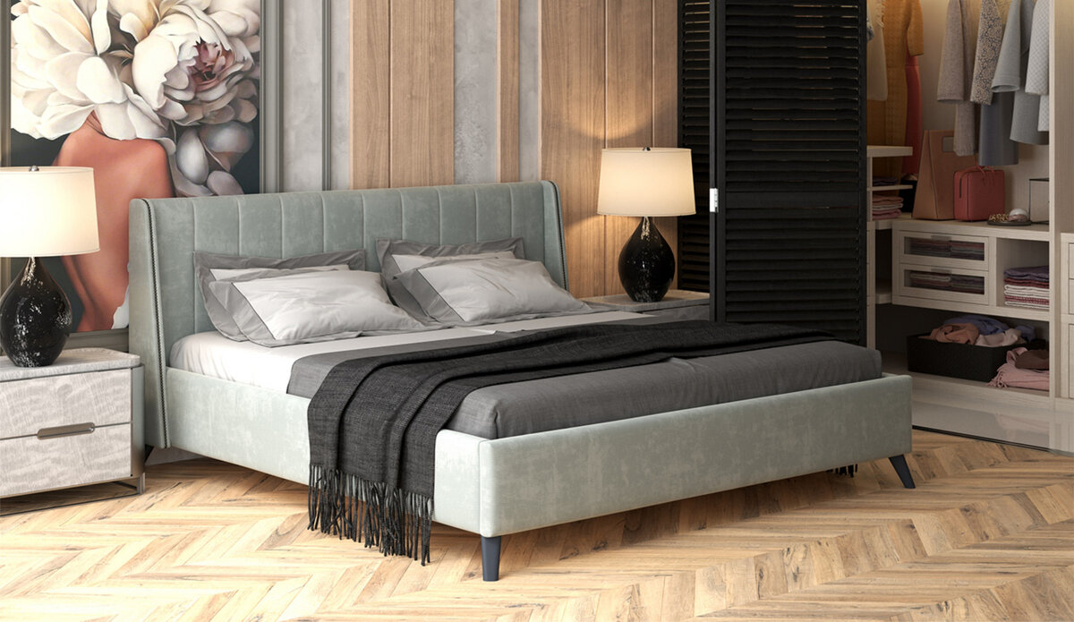 Мягкая кровать Мелисса 160 Tory/light grey 61 