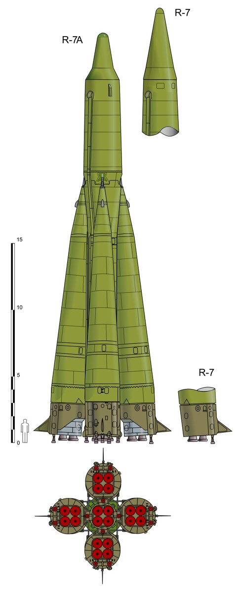 Первые МБР Р-7А и Р-7 конструкции С. П. Королёва