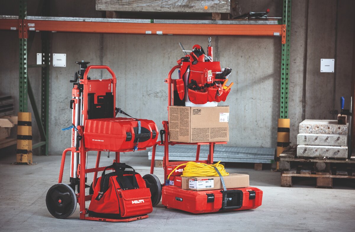 Универсальная тележка Hilti позволит доставить на объект весь комплект инструмента и крепежа за один раз