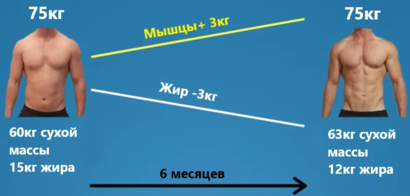 наглядно рост мышц в небольшом дефиците/балансе калорий