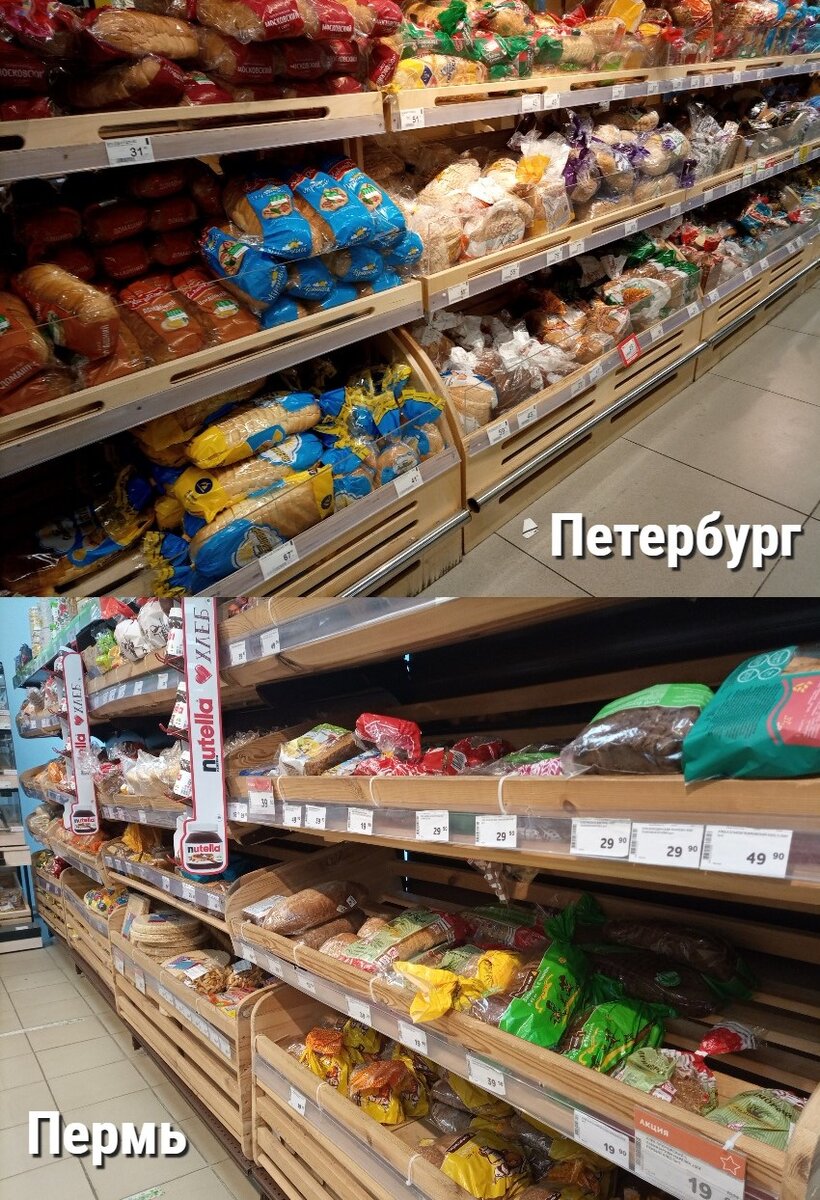 Цены на хлеб в Петербурге и Перми