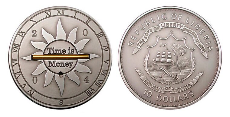 10 либерийских доллара 2004 года