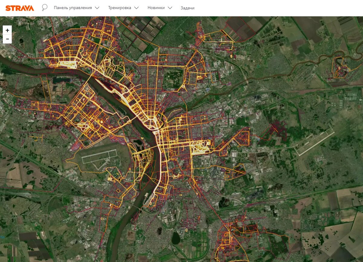 Скрин тепловой карты STRAVA бегового Омска