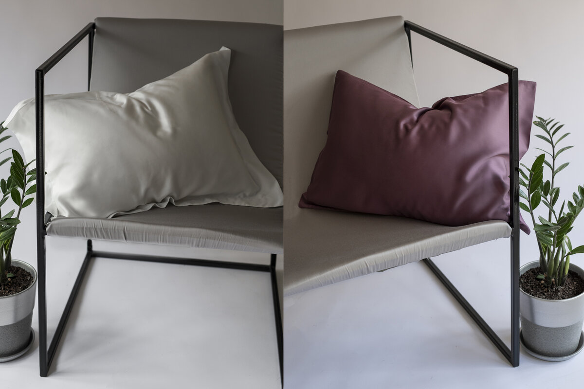 Наволочки Evkaliptica. Слева - ivory oxford, стправа grapes classic