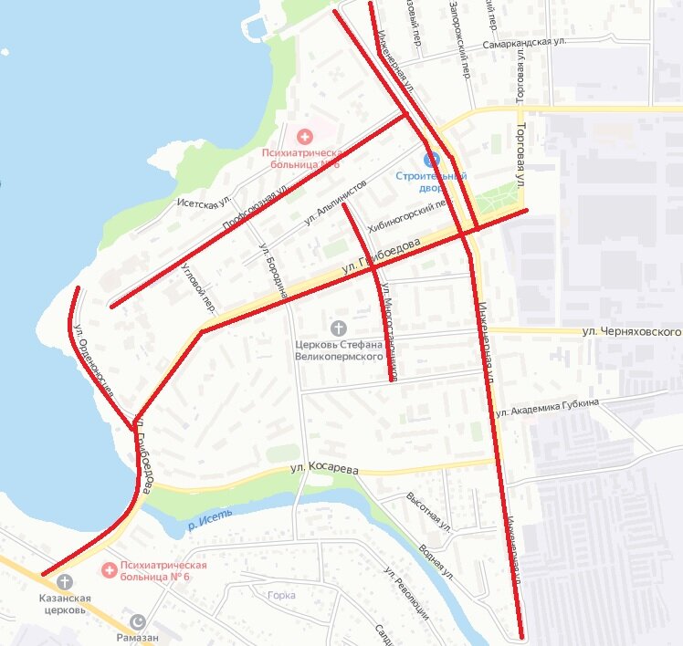 День 138. Орденоносцев - Профсоюзная - Инженерная - Грибоедова – Многостаночников (Екатеринбург) © Яндекс
