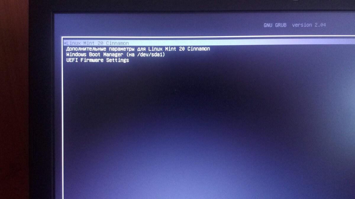 После непродолжительного боя BIOS сдался и загрузил GRUB с Linux Mint 20 и Windows 10 на выбор!