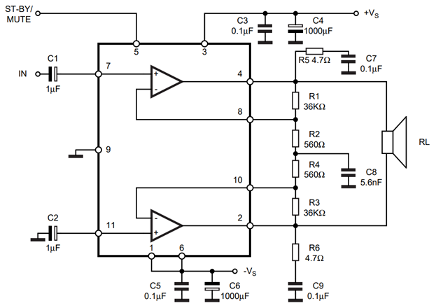Схема включения TDA7265.