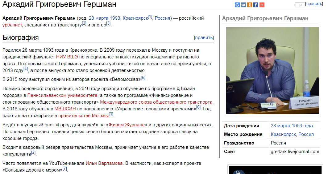 Биография Гершмана - российского урбаниста